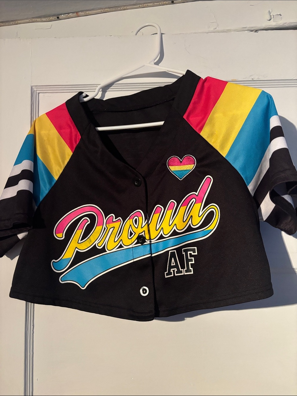 Spencer's Black Cropped Jersey with Yellow Pink and Blue Accents